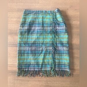 NEW J. Jill Plaid Blanket Fringe Pencil Wool Blend Skirt-Size 6 Petite